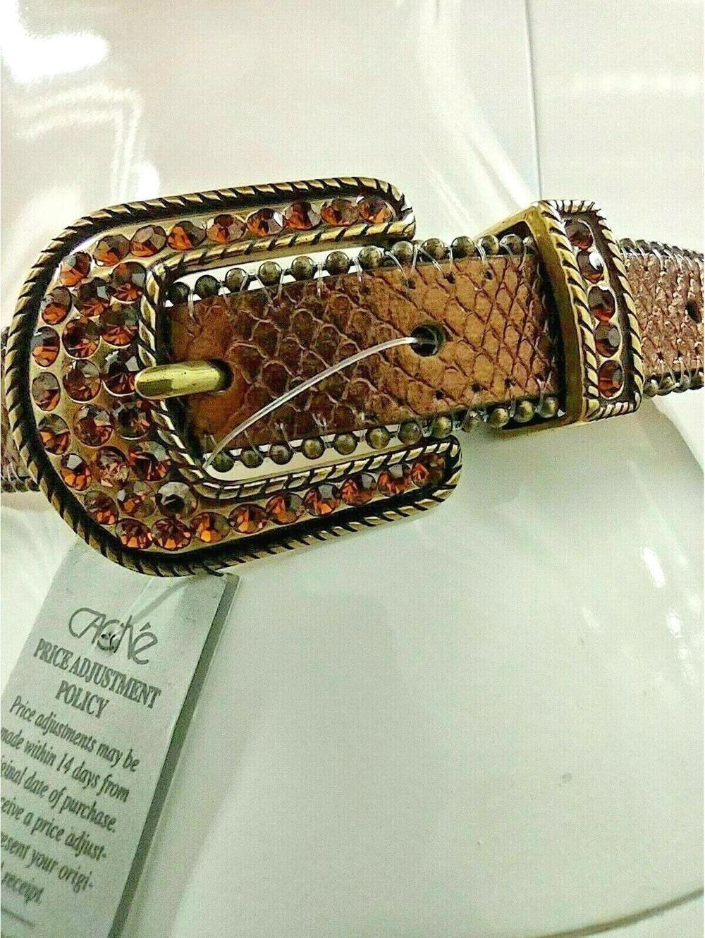Rhinestone Studded Cache Belt Chain Ball Bronze Reptile Leather Snake SIZE LARGE - Picture 3 of 11